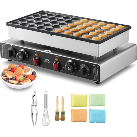 VEVOR Appareil a Pancake 50PCs 43 mm, Crepiere Commerciale 1700 W, Appareil a Poffertjes Dorayaki en Acier Inoxydable Antiadhesif, Temperature et Temps Reglable, pour Cuisine a Domicile, Restaurant