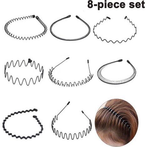 Bandeau à cheveux en métal - Unisexe - Conception élastique antidérapante - 8 pièces - Pour les sports de plein air Noir (1/5)