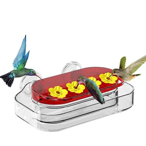 Vogelfutterhäuschen für draußen, Kolibri-Futterhäuschen fürs Fenster – 283 ml, Saugnapf-Design – optisch ansprechend, robust, leuchtende Farbe, Öffnungen (1/5)