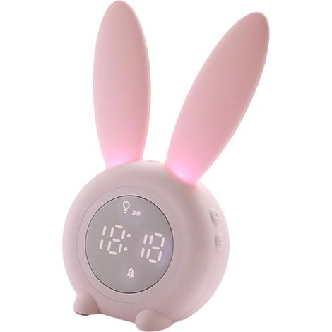 Réveil Veilleuse LED Lapin Rose, Petit Modèle de Bureau (1/5)