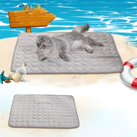 Tapis rafraîchissant lavable, antidérapant et doux pour chien, idéal pour l'été (gris, L-70X55cm) (1/5)