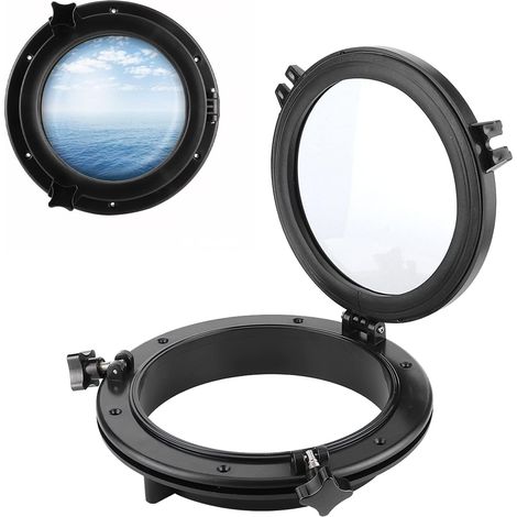 10in Hublot de Bateau, Fenêtre Hublot Ronde, Hublot Marin Ronde Noir, Verre Trempé ABS, Fenêtre Universel pour Yacht Remplacement Bateau Accessoire pour Camping-Car