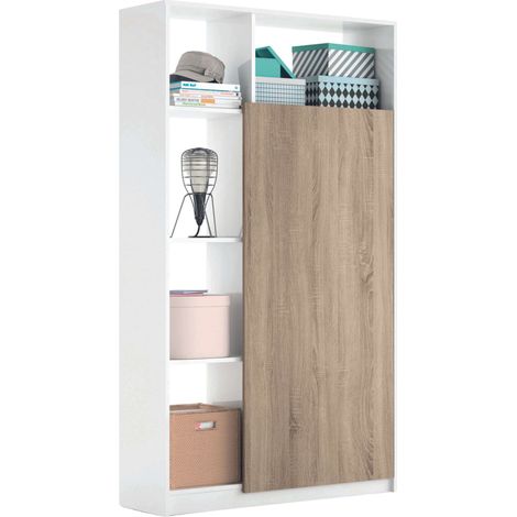 Mueble para Entrada Recibidor Neo Estilo Moderno Alto en Color Blanco Mate y Roble 100 cm (1/4)