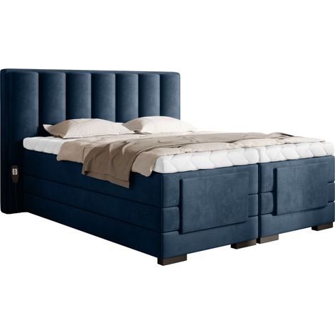 Lit boxspring électrique tissu bleu avec matelas et surmatelas Arkos-180x200 (1/5)