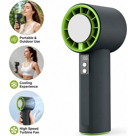 Ventilateur de Main USB Refroidissant 199 Vitesses Noir Vert 16.6 x 6.5 x 6.7 cm - Turbo Glace Portable Exterieur (1/5)