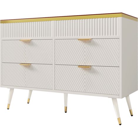 Cómoda de 6 cajones con vidrio ámbar, 120 x 40 x 76 cm, blanca, HOMVRA (1/5)