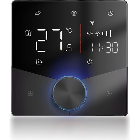 Eosnow WiFi-Klimaanlagen-Thermostat, 5+2 Tage, 6 Perioden, programmierbarer zentraler Klimaanlagen-Temperaturregler, Schwarz