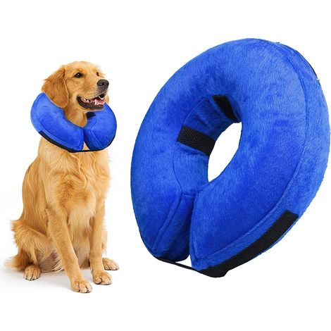 Aufblasbares Hundehalsband, Anti-Leck-Halsband, aufblasbares Genesungshalsband zur Wundheilung und Verhinderung von Beißen oder Kratzen (Blau L)