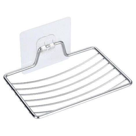 Pair Porte-savon, tuyau d'évacuation en acier inoxydable, égouttoir à vaisselle, étagère de rangement murale pour salle de bain, porte-détergent incurvé, porte-savon argenté pour salle de bain. (1/2)