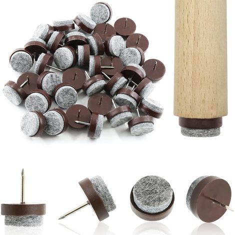 60 Pièces Patins à Vis en Feutre,Ø 20mm Patins pour Chaises,Clous Patins de Meuble,Ronds Patins Chaises a Clouer Tampon Chaise Feutre,pour Chaises de Meuble Protecteurs de Pieds de Table(Marron) (1/5)