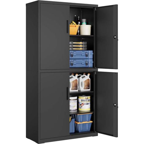Armadio da garage a 5 ripiani con 4 ante armadio da ufficio 40 x 80 x 180 cm 2 serrature ripiani regolabili in metallo nero 120003981