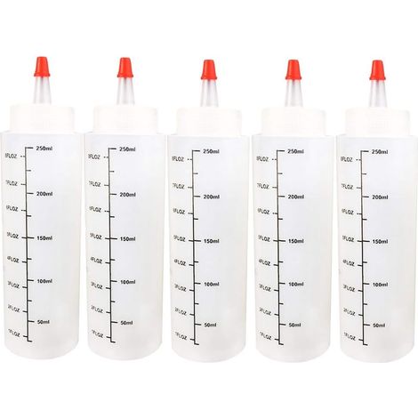 5pcs 250ml Flacons Compte-Gouttes Bouteilles liquides Fiole Vide en Plastique avec Balance Presser avec Leak-Proof Cap Sauce pour e-liquides, DIY Craf, (1/5)