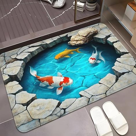 Tapis de salle de bain 3D Koi Fish - Lavable en machine - Pour salle de bain et chambre à coucher (1/4)
