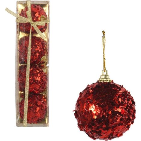 Set di 4 palline di polistirolo rosse con perline, 6 cm - Decorazione natalizia (1/4)