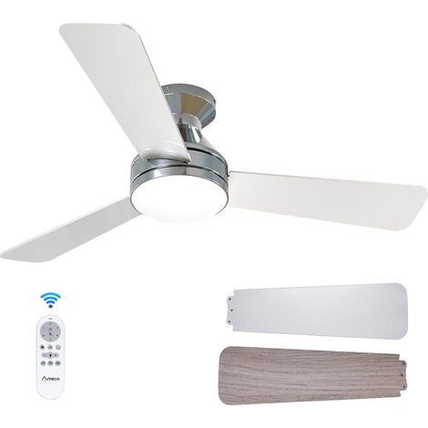 Ceiling Fan with Light, 42 Inch with Light and Remote Control, Flush Mount, Reversible, 3 CCT, Dimmable, Quiet, Nickel