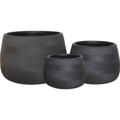 Vasi Per Piante Rotondi Da Interno Ed Esterno Set Da 3 Dimensioni Moderni Vaso Di Design In Resina Colore Taupe , G.55x55x37/M.42x42x29/P.29x29x20
