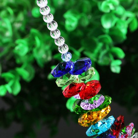Suspension en cristal avec boules de cristal colorées, 22 perles colorées + pendentif transparent (1/4)