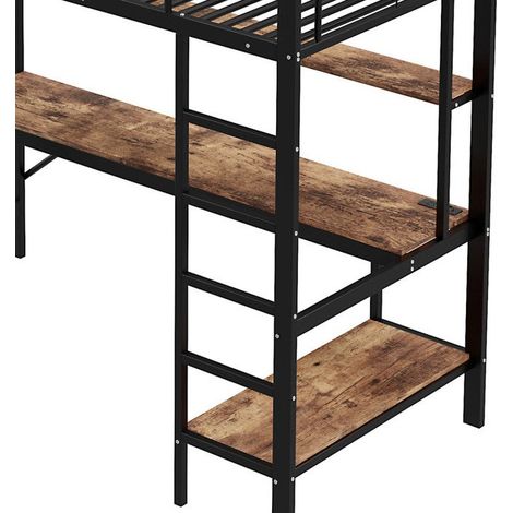Lit Mezzanine - 90x200 cm - Métal et MDF - Éclairage LED - Prises USB intégrées (1/5)