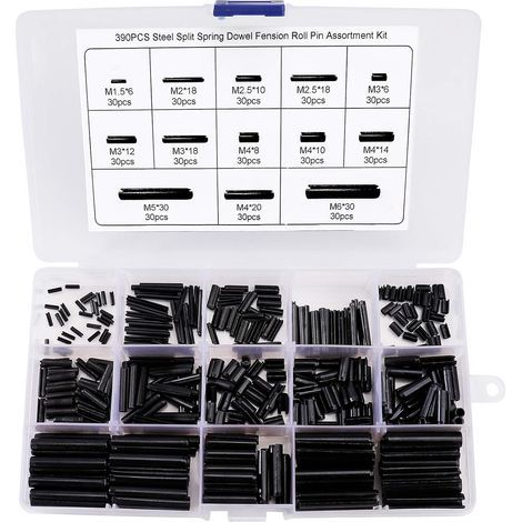390-teiliges Sortiment an geteilten Federstiften M1,5, M2, M2,5, M3, M4, M5, M6 mit Box (1/5)