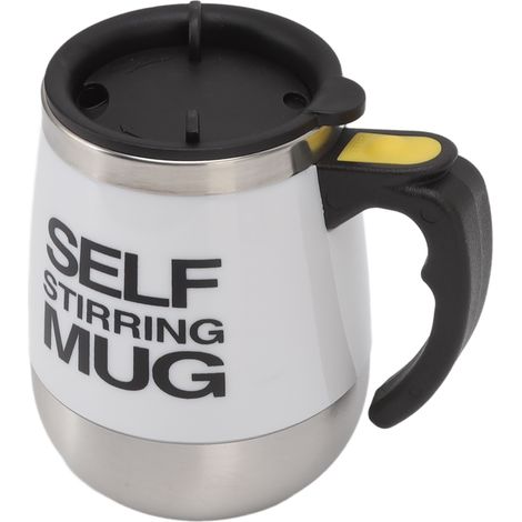 Mug mélangeur automatique 400 ml, revêtement intérieur en acier inoxydable, alimenté par piles, idéal pour les voyages et le bureau (blanc). (1/5)