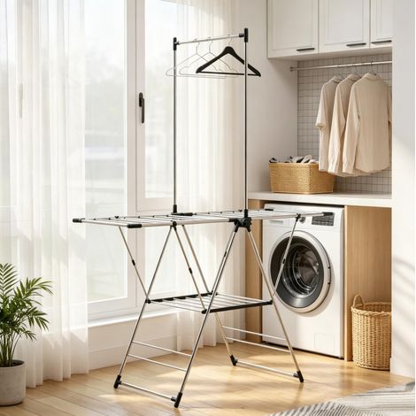 Étendoir pliable inox, ailes réglables sur 5 hauteurs, 25 kg, argent OKMYHOME (1/5)
