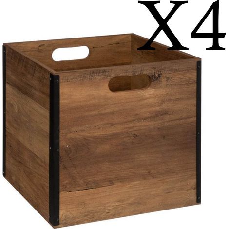Pegane – Lot de 4 boites de rangement MDF 31x31cm – Système personnalisable avec poignée – Pour espaces de rangement optimisés