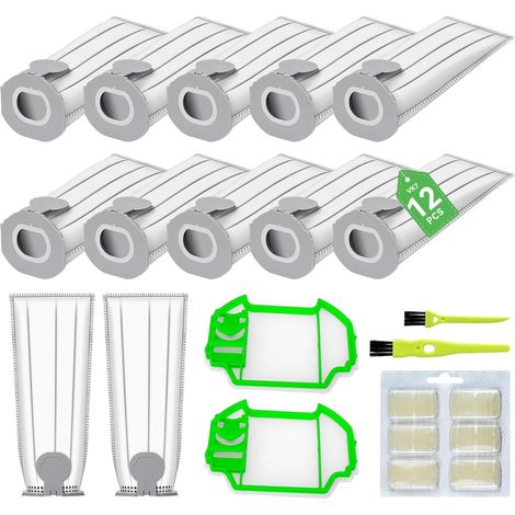 12 pièce Sac Aspirateur Compatible pour Vorwerks Kobold VK7S VK7 FP7S FP7-12 Sacs Aspirateur + 2 Filtres Moteur+ 2 Brosses,Sac de filtres de rechange pour de Kobold VK7 Sacs accessoires Filtre (1/5)