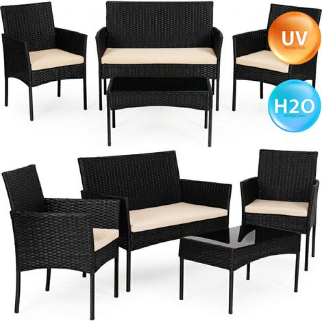 Technorattan Garden Furniture Set for 4 with Glass Table