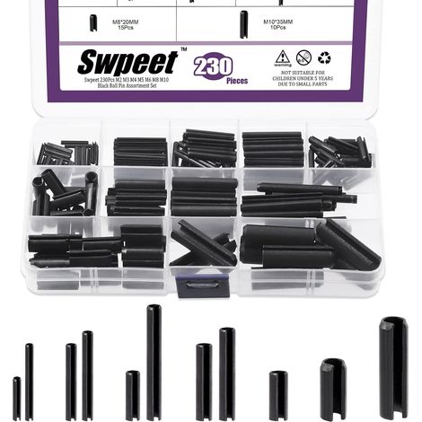 Assortiment de 230 pièces de 11 tailles M2 M3 M4 M5 M6 M8 M10 noir avec étui de rangement, goupille à ressort fendue en acier noir pour amélioration de la maison et réparation automobile (1/5)