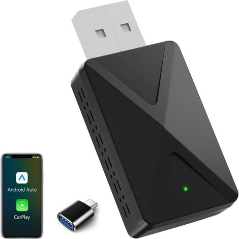 Adaptateur sans fil Android Auto & Carplay sans fil, connexion rapide et sans retard, Stick 2 en 1 Convertir Wired Android Auto/Car Play en sans fil pour iOS 10+ et voitures à partir de 2017 (USB-A) (1/5)