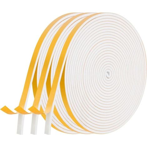 Fensterdichtung, selbstklebende Schaumstoff-Türdichtung, 3 Rollen à 9 mm x 2 mm x 6 m, multifunktionale Gummidichtung, stoß- und schalldämmende Dichtung für Möbel, Klimaanlagenschutz (1/4)