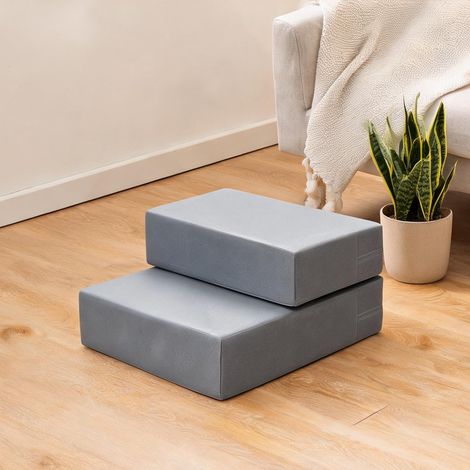 Escalier pour animaux 2 marches en mousse gris 45 x 39 x 20 cm (1/5)