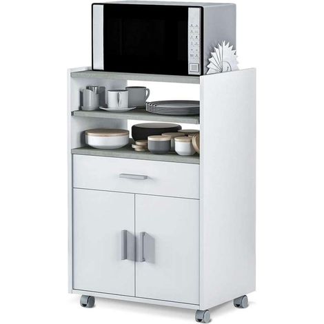 Mueble auxiliar Tom para microondas un cajón y dos puertas en acabado blanco 92 cm(alto)59 cm(ancho)40 cm(largo) (1/4)