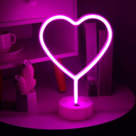 Lampe Néon Forme Cœur - LED Rose - Décoration Intérieure Salon Chambre Enfants Fête - 29 cm - Alimentation Piles (1/5)