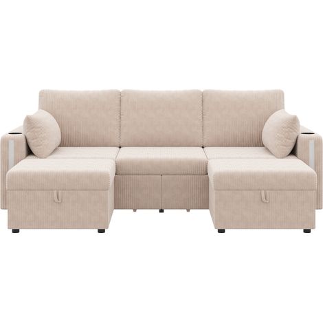Modulares U-/L-Sofa aus beigem Stoff mit 2 Stauraumhockern 190 x 130 x 85 cm MODENUIT (1/5)