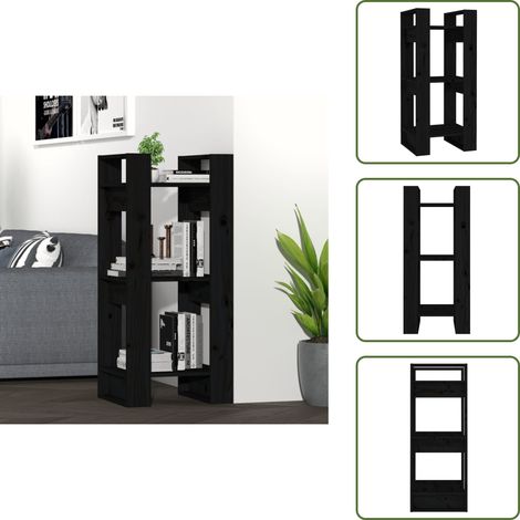 Bibliothèque/Séparateur de pièce Noir 41x35x91 cm Pin solide - Bibliothèque - Bibliothèque En Bois - Meuble Rangement - Séparateur De Pièce - Étagère (1/5)