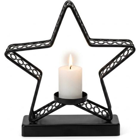 Bougeoir étoile - Porte-bougie chauffe-plat avec plateau Ø 5 cm - 19,3 x 20,5 x 5 cm - Porte-bougie en métal (1/5)