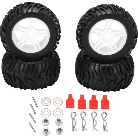 4 Pneus en caoutchouc 82mm avant/arrière + 4 Jantes à 5 rayons blancs pour WLtoys 144001 1/14 Voiture RC Tout-Terrain (1/5)