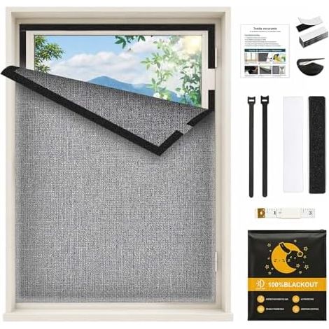 Rideau Occultant sans Perçage, Store Occultant en Lin Découpable, Film Occultant Anti-Soleil, Tissu Occultant Thermique pour Fenêtre et Fenêtre de Toit, Idéal pour Voyage, Chambre, 100x150cm (1/5)