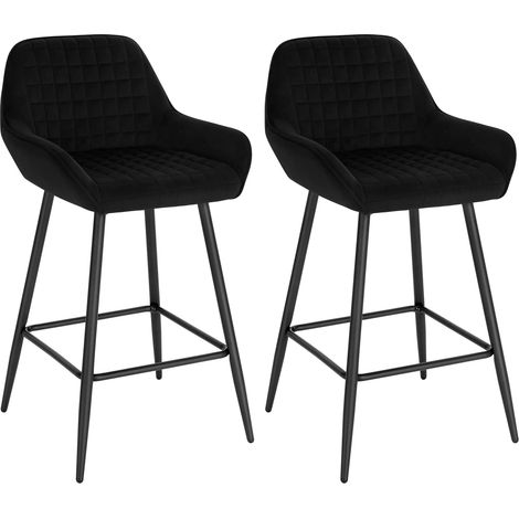 WOLTU Barhocker 2er Set Designer Barstuhl Polsterhocker mit Armlehnen Hocker Tresenhocker Bistrohocker mit Rückenlehne Fußstütze Samt schwarz (1/5)