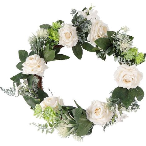 Guirlande de roses blanches printanières, décoration florale artificielle suspendue pour porte d'entrée, fenêtre, mur, mariage et décoration intérieure (1 pièce)