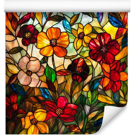 Papier peint à motifs floraux en vitrail, or, jaune et ocre, pour salon et chambre, 50 x 1000 (1/5)