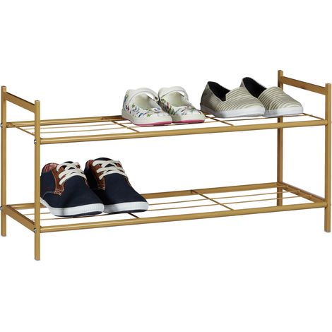 Zapatero Relaxdays SANDRA, 2 niveles para 6 pares, metal, aprox. 33,5 x 69,5 x 26 cm, marrón miel (1/5)