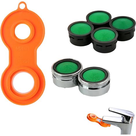 Lot de 4 aérateurs de robinet M24, mousseurs de robinet avec 2 embouts de sortie et 1 clé plastique, filetage extérieur 24 mm, réducteur d’éclaboussures, accessoires pour robinet de cuisine et salle d (1/5)