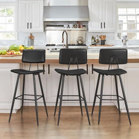 Barhocker 3er Set mit Fußstütze, Sitzhöhe 63cm, Schwarz (1/5)