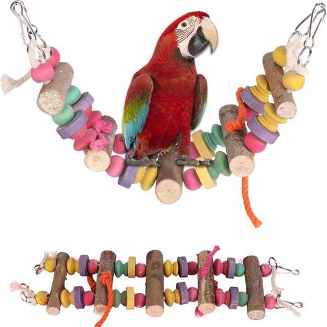 Cikonielf Leiter Vogel Spielzeug Hölzerne Strickleiter Regenbogen Brücke Schaukeln Holz Leiter Swing Vogel Spielzeug Hängeleiter Kauspielzeug