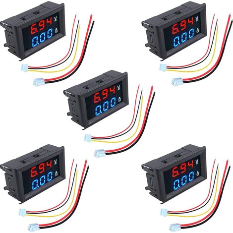 5-teiliges 0,28"-LED-Amperemeter-Voltmeter-Set, digitales Multimeter mit Spannungs- und Stromanzeige, Gleichspannungsprüfer (0–100 V, 10 A), Strommessfeld, Ampere-Volt-Anzeige (1/5)
