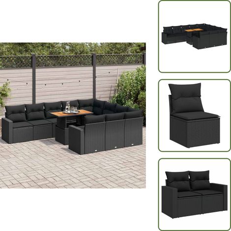 Salon de jardin 11 pcs avec coussins noir résine tressée - Ensemble De Canapés De Jardin - Ensembles De Canapés De Jardin - Ensemble De Canapés D'extérieur - Ensemble De Canapés De Patio (1/5)