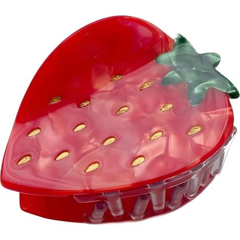 Horquillas de verano, bonitas horquillas con forma de fresa, pequeñas horquillas de acetato de celulosa para mujer, ligeras y coloridas (rojas). (1/5)