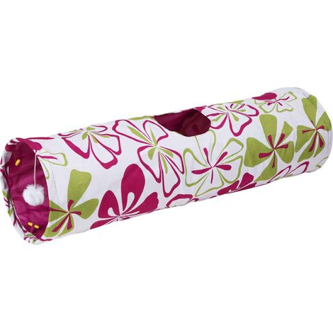 Tunnel de jeu pour chat KERBL motif floral multicolore 3 entrées 90 cm x Ø 25 cm avec balle en peluche (1/3)